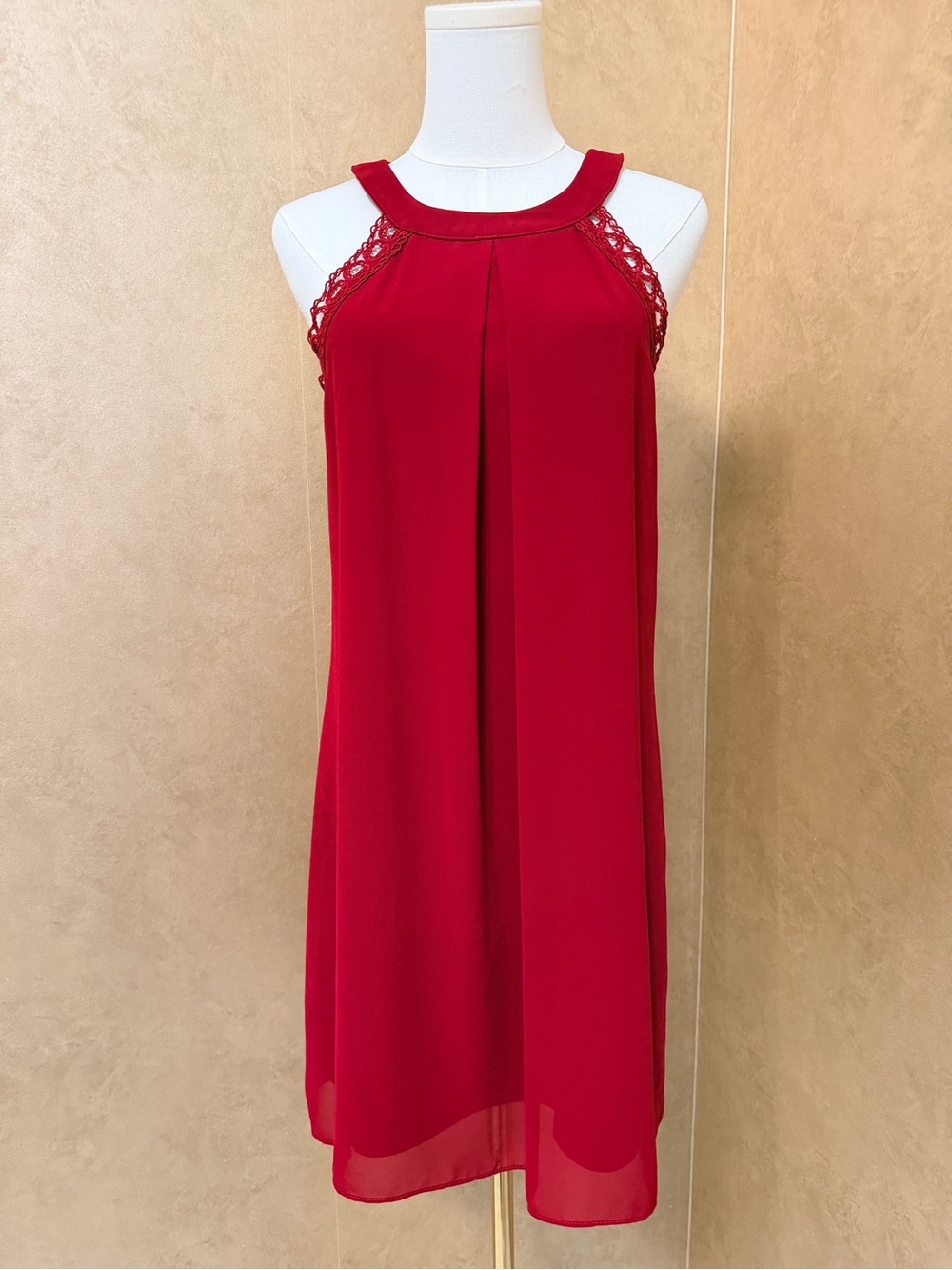 A. Byer Garnet Burgundy Red Lace-Trim Mini Dress